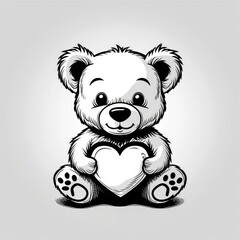 Adorable Illustrated Teddy Bear Holding a Heart, Perfect for Greetings or Children’s Themes