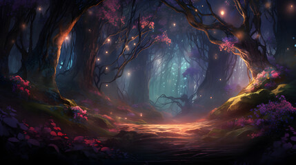 Colorful and beautiful magical forest illustrations