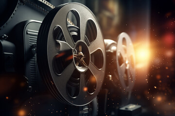 Close up of film projector - obrazy, fototapety, plakaty