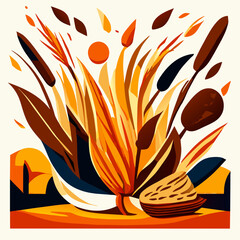 Abstract composition with autumn leaves and berries. Fall season. Vector illustration Generative AI