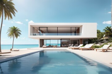 Fototapeta premium luxury modern house with swimming pool and sea views