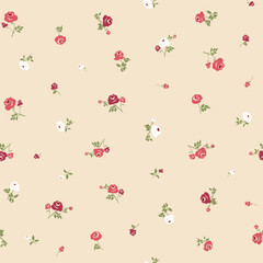 Hand drawn little roses flowers in liberty style. Ditsy flowers background. Vector seamless pattern for fashion print