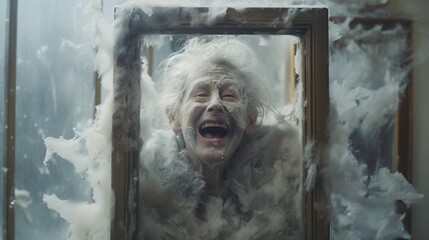 A faded photograph in a cracked frame, capturing a moment of laughter frozen in time