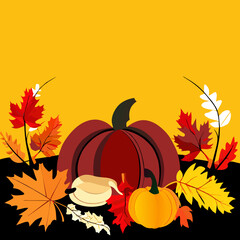 Autumn background with pumpkins, leaves and acorns. Vector illustration. AI Generated