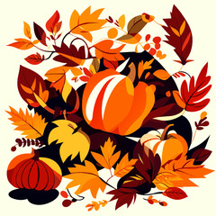Autumnal background with pumpkins and leaves. Vector illustration. generative AI