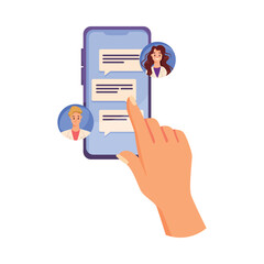 Hand Hold Smartphone Device Connect with Hospital Vector Illustration