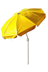 A stylish solid yellow beach umbrella on a white background