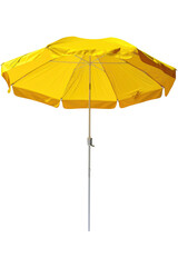 A stylish solid yellow beach umbrella on a white background
