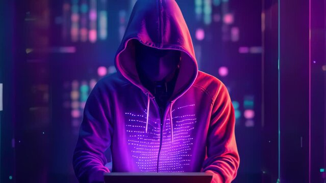 Hoodie hacker cyber security using laptop. Techonology concept. Generative ai.