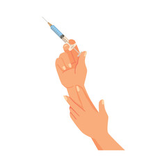 Human Hand Holding Syringe Medical Tool for Injection Vector Illustration