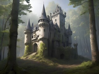 Fototapeta na wymiar Abandoned castle in the forest. Generative AI