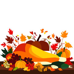 Autumn background with pumpkins, leaves and berries. Vector illustration. generative AI