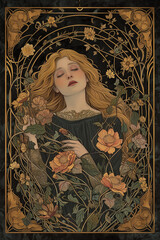Obraz premium Art Nouveau style portrait of a woman with flowing golden hair