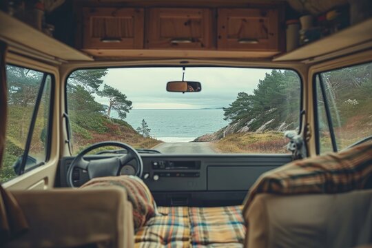 Gorgeous view of a camper van. Generative Ai.