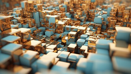 A close-up view of geometric shapes with a metallic finish