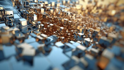 Obraz premium A close-up view of geometric shapes with a metallic finish