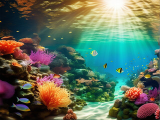Fototapeta na wymiar Underwater Marine Life 4k background 