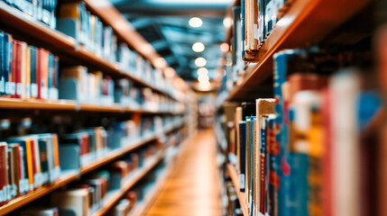 Knowledge Aisle: Bookshelves in a University Library with a Focus on Education and Study