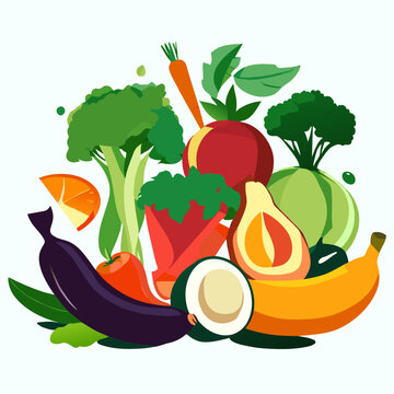 Vegetables and fruits. Healthy food concept. Vector illustration. generative AI