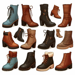 Vector illustration of set of ladies short boot style and color on white background