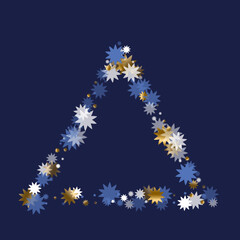 Traditional Christmas star vector ornament graphic design. Gold blue white shiny confetti.