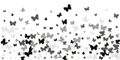 Magic black butterflies abstract vector wallpaper. Spring little moths. Simple butterflies abstract dreamy illustration. Gentle wings insects graphic design. Garden beings. - obrazy, fototapety, plakaty