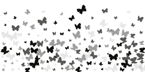 Foto op Plexiglas Magic black butterflies abstract vector wallpaper. Spring little moths. Simple butterflies abstract dreamy illustration. Gentle wings insects graphic design. Garden beings. © SunwArt
