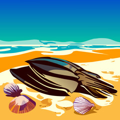 Seashells and shellfish on the beach, vector illustration generative AI