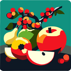 Illustration of a bunch of apples and a bunch of red apples Generative AI