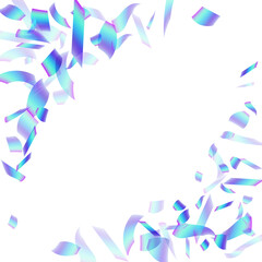 Festive falling confetti scatter vector illustration. Blue  hologram particles fiesta vector. Surprise burst party confetti. Holiday celebration decor background. Fun congratulations