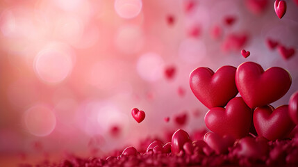 Soaring voluminous hearts on a romantic pink background.