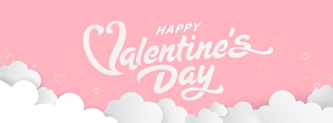 Happy Valentine's Day typography poster with handwritten calligraphy text and heart shape elements