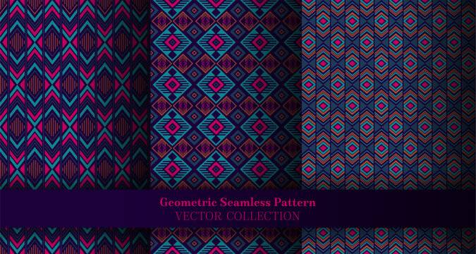 Hypnotic geometric chevron seamless tracery collection. Native american motif ethnic patterns. Chevron element geometric vector endless background bundle. Cover background prints.