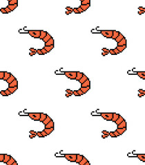  pixel Shrimp Seamless Pattern vector Shrimp fish background  pixel art for 8 bit game 