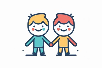 An endearing hand-drawn illustration of two young boys embracing in a heartwarming display of friendship and innocence, reminiscent of classic animated cartoons
