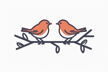 An intricately sketched clipart of two birds perched on a branch, their elegant forms captured in a beautiful illustration