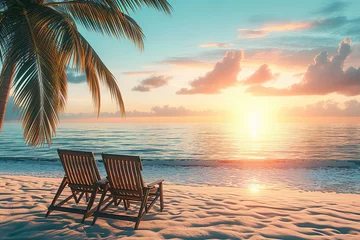 Foto op Plexiglas Summer beach  with blue background © Tony A