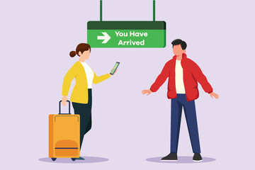 You Have Arrived concept. Colored flat vector illustration isolated.