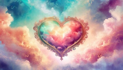 Obraz na płótnie Canvas Beautiful colorful valentine day heart in the clouds background