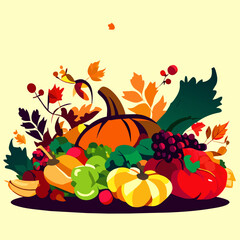 Obraz na płótnie Canvas Autumn harvest of vegetables and fruits. Vector illustration in flat style Generative AI
