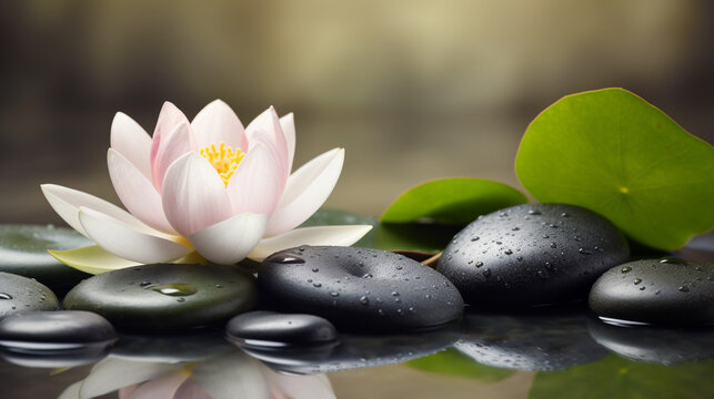 Relaxing zen like background with pebbles and lotus flowers 17