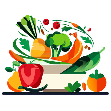 Healthy food. Vegetables, fruits and greens. Vector illustration Generative AI