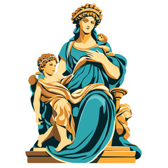 Greek statue of the Mother of God with baby Jesus in her arms AI generated