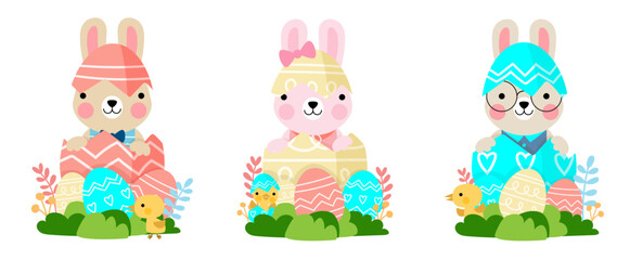 Easter bunny rabbits and Easter eggs, Welcome spring season,