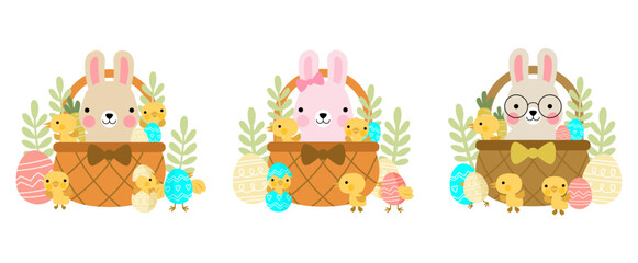 Basket Easter bunny rabbits clipart