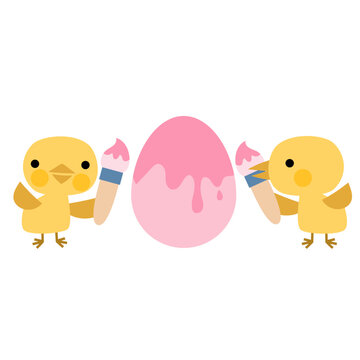Easter cute chicks with painted eggs, Welcome spring season