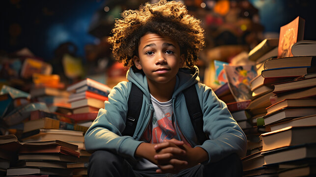 Schoolkid Amidst Overwhelming Workload