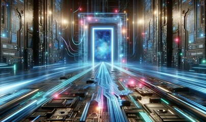 A futuristic gateway in a high-tech environment