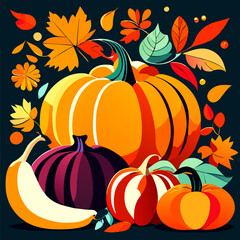 Autumn harvest background with pumpkins and leaves. Vector illustration. Generative AI