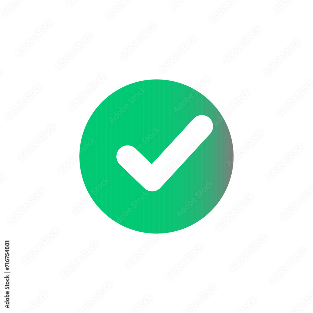 Poster check mark icon. tick icon isolated on white background. green circle with tick inside. app icon. te